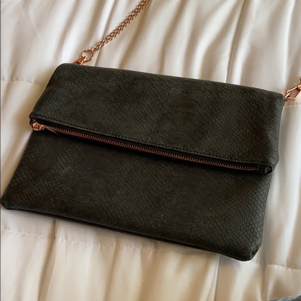 Black leather snake skin purse